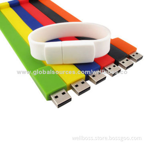 Hot Selling High-quality Custom Promotional Silicone Bracelet USB Flash Drive, 215MB to 32GB Memory